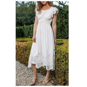 Cleobella Allegra Drawstring Waist Organic Cotton Blend Midi Dress Size Small